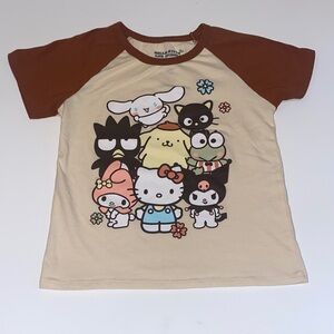 Hello Kitty Cream and Brown Raglan Sleeve Tee with Character Group Graphic